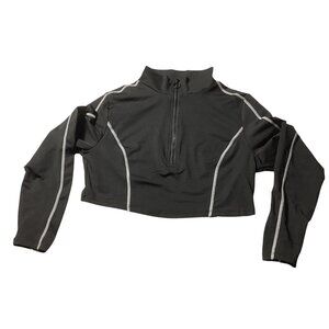 Shein Curve: Black Cropped Quarter Zip Athletic Top, Size 0XL